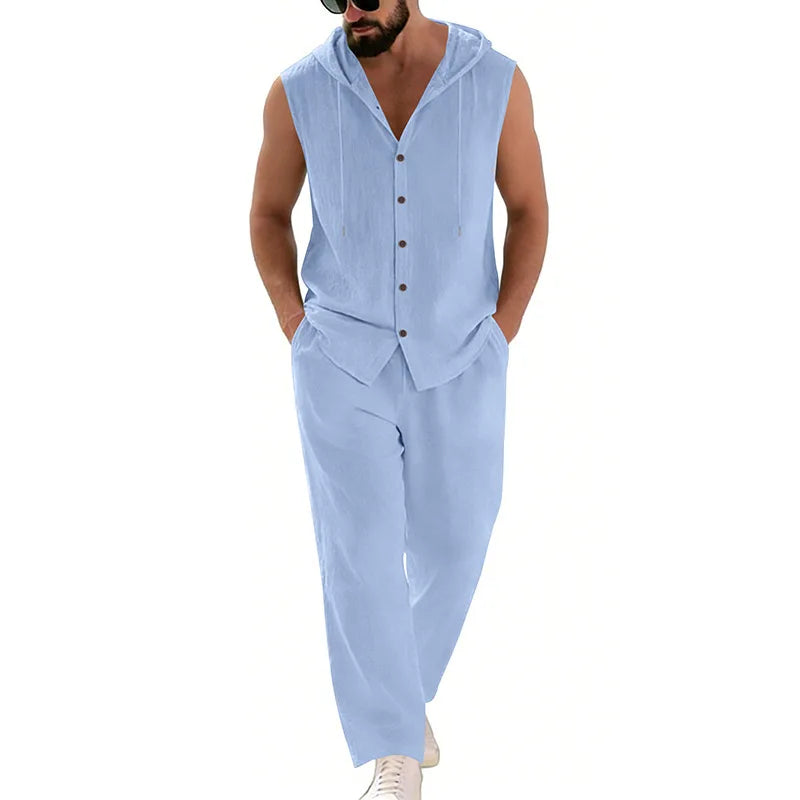 Men's Linen Hoodie & Pants Set – Breathable Casual Suit
