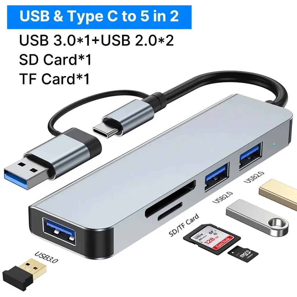 TYPE-C Hub USB3.0 Hub 8-in-2 USB-Verteiler mit SD/TF-Kartenleser & 3,5-mm-Audiobuchse für MacBook/PC/Laptop/Tablet-Geräte Splitter