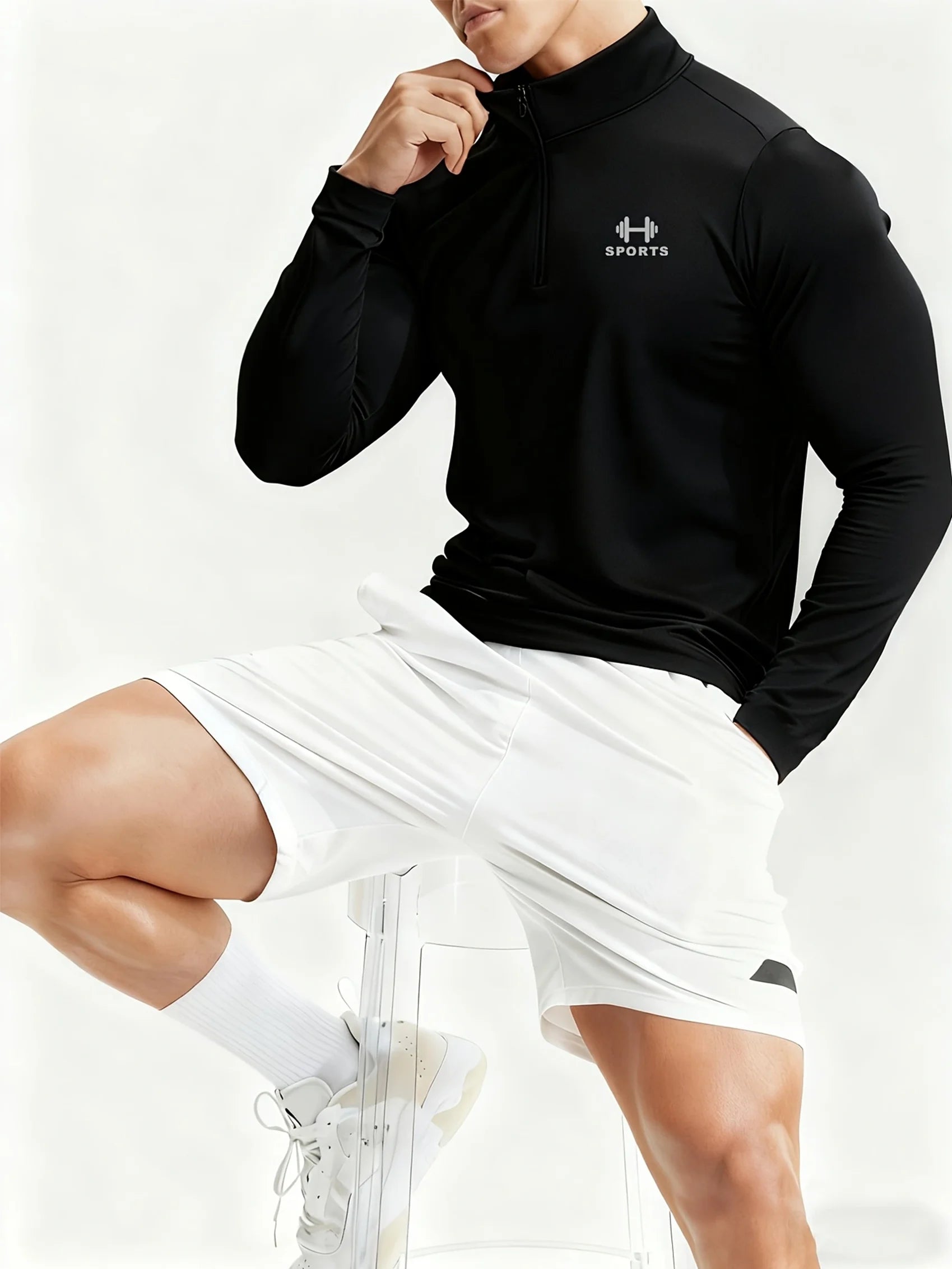 Maglia Sportiva Uomo Manica Lunga con Mezza Zip – Asciugatura Rapida in Poliestere per Palestra e Sport