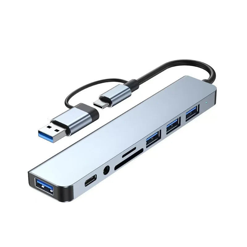 Hub USB-C 8 in 1 – 4 Porte USB, USB-C, Lettore TF/SD, Audio 3.5mm per MacBook, iPad Pro e iPhone 15