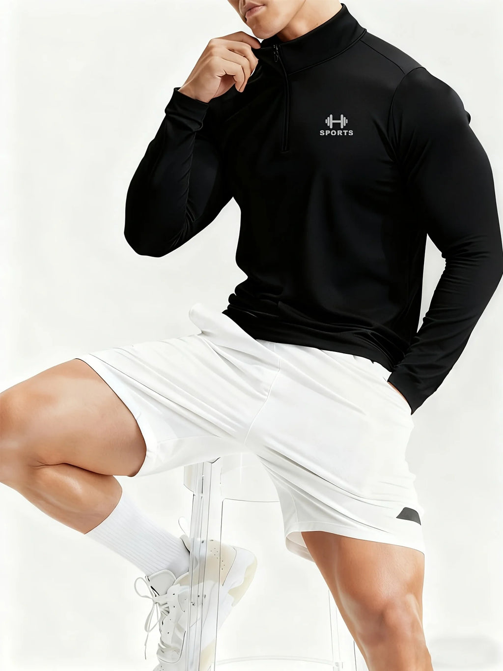 Maglia Sportiva Uomo Manica Lunga con Mezza Zip – Asciugatura Rapida in Poliestere per Palestra e Sport