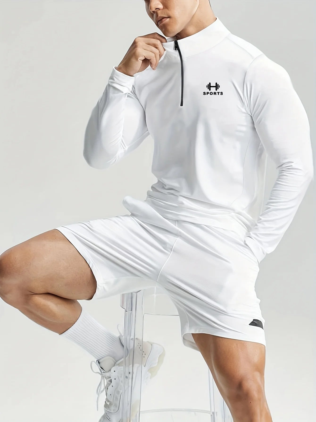 Maglia Sportiva Uomo Manica Lunga con Mezza Zip – Asciugatura Rapida in Poliestere per Palestra e Sport