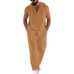 Men's Linen Hoodie & Pants Set – Breathable Casual Suit