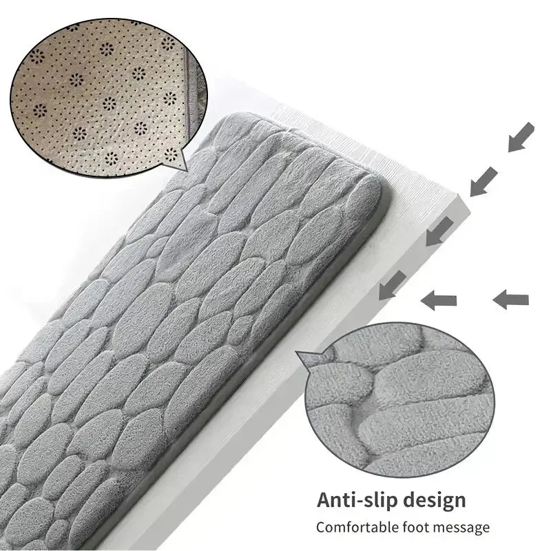 Tappeto in Fibra Goffrata Antiscivolo – Effetto Ciottoli per Bagno e Soggiorno, Memory Foam