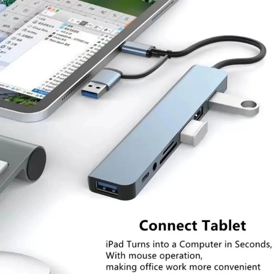 TYPE-C Hub USB3.0 Hub 8-in-2 USB-Verteiler mit SD/TF-Kartenleser & 3,5-mm-Audiobuchse für MacBook/PC/Laptop/Tablet-Geräte Splitter