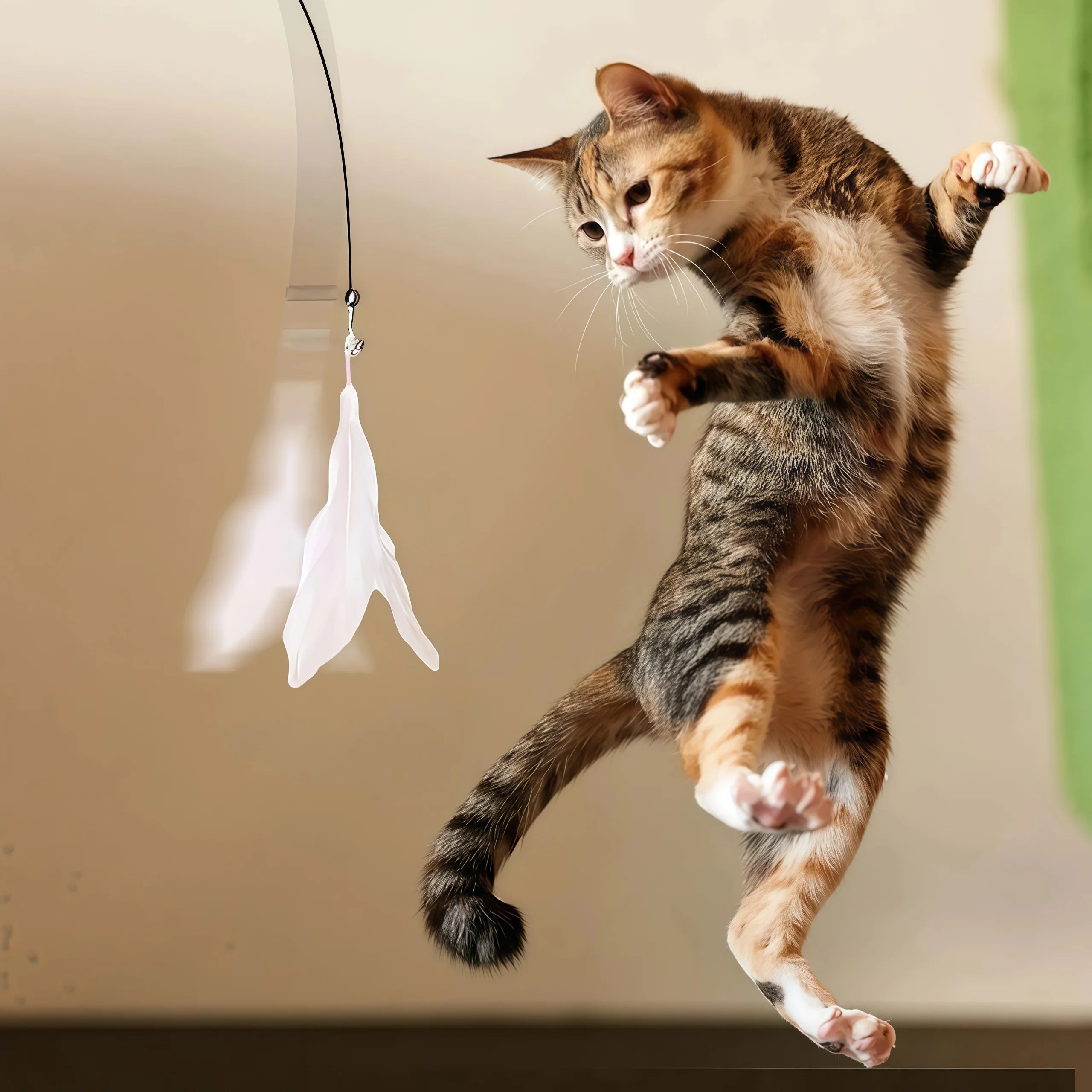 Giocattolo Teaser per Gatti con Piume e Campanellino – Ventosa e Asta Estensibile