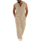 Men's Linen Hoodie & Pants Set – Breathable Casual Suit