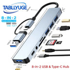 TYPE-C Hub USB3.0 Hub 8-in-2 USB-Verteiler mit SD/TF-Kartenleser & 3,5-mm-Audiobuchse für MacBook/PC/Laptop/Tablet-Geräte Splitter