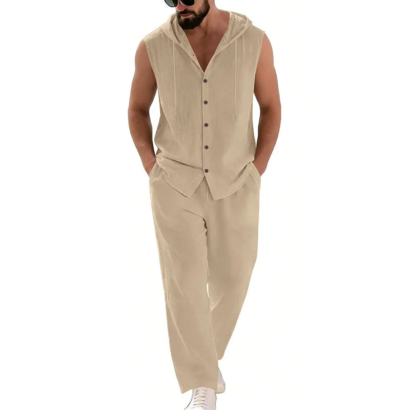 Herren-Leinen-Kapuzenpulli und -Hose Set – Atmungsaktiver Freizeitanzug
