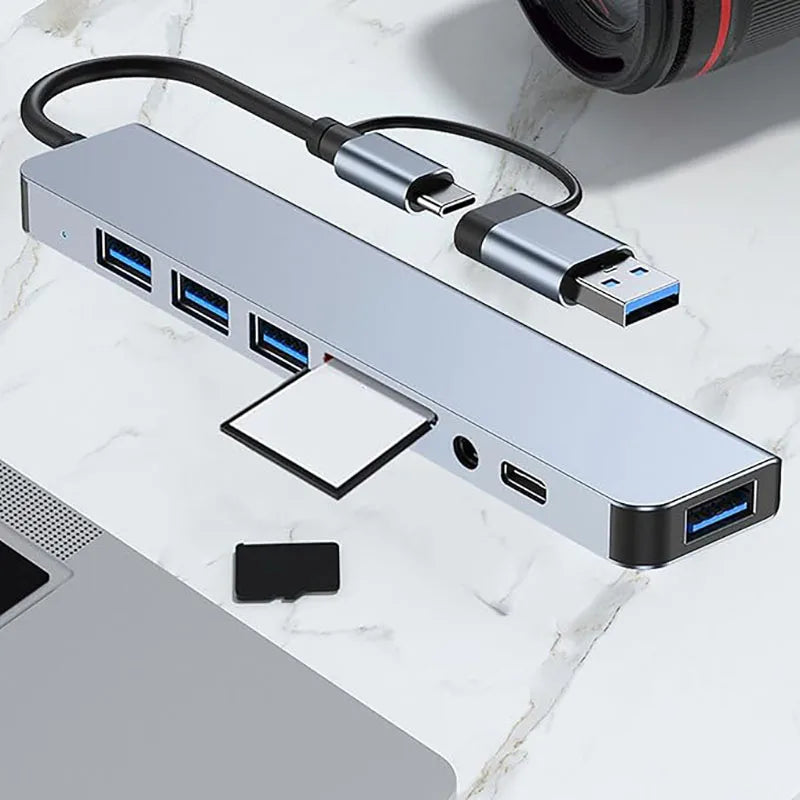 Hub USB-C 8 in 1 – 4 Porte USB, USB-C, Lettore TF/SD, Audio 3.5mm per MacBook, iPad Pro e iPhone 15