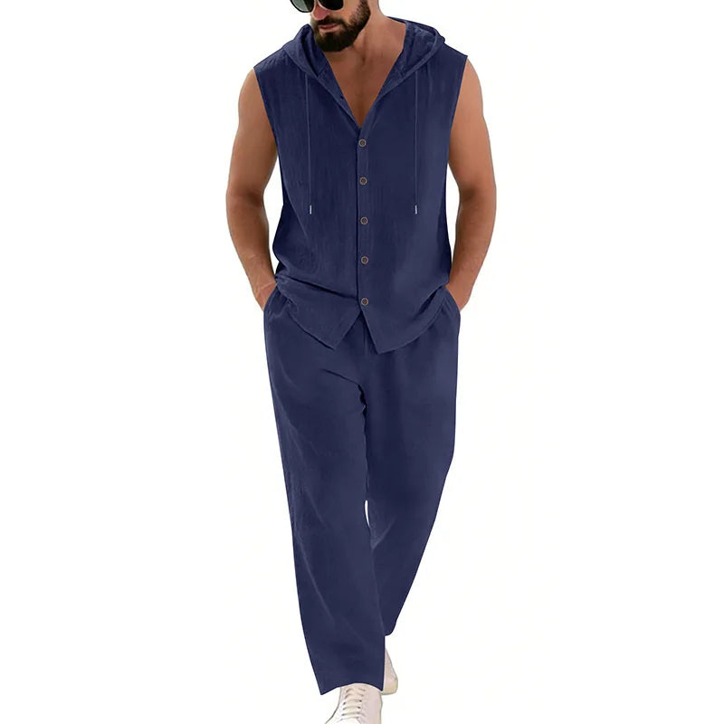 Herren-Leinen-Kapuzenpulli und -Hose Set – Atmungsaktiver Freizeitanzug