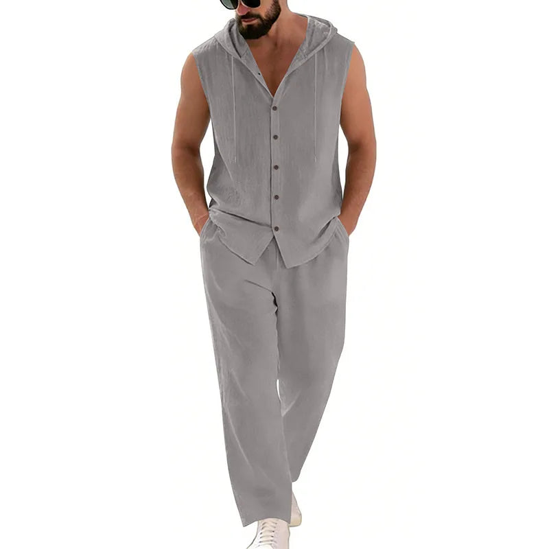Men's Linen Hoodie & Pants Set – Breathable Casual Suit