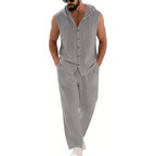 Men's Linen Hoodie & Pants Set – Breathable Casual Suit