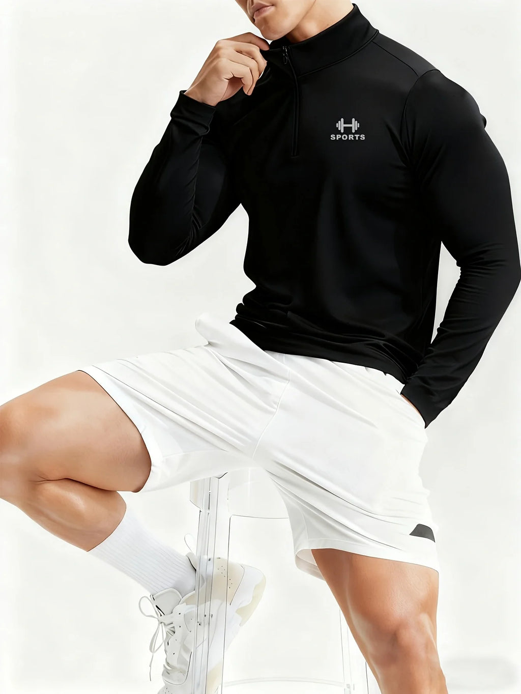 Maglia Sportiva Uomo Manica Lunga con Mezza Zip – Asciugatura Rapida in Poliestere per Palestra e Sport