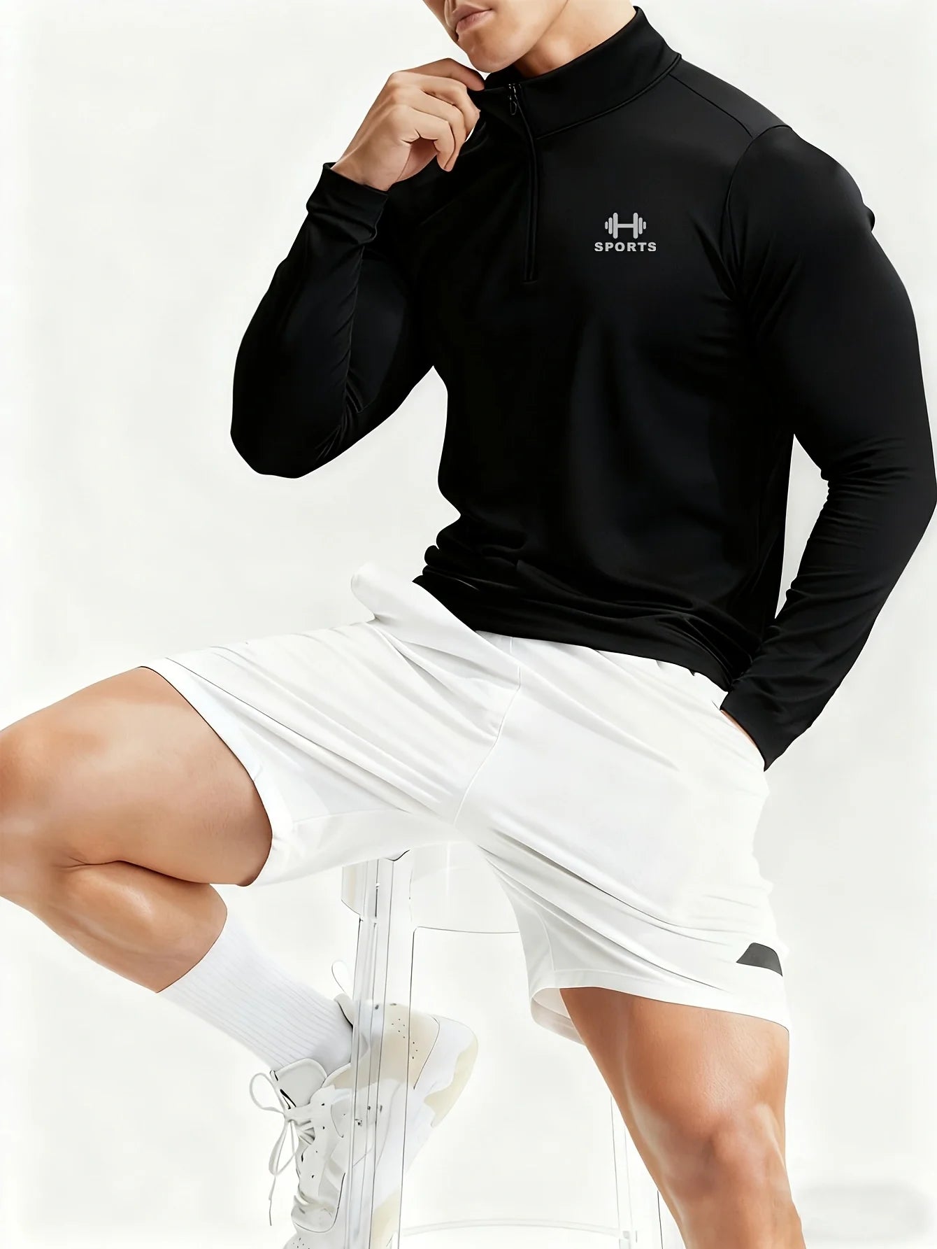 Maglia Sportiva Uomo Manica Lunga con Mezza Zip – Asciugatura Rapida in Poliestere per Palestra e Sport