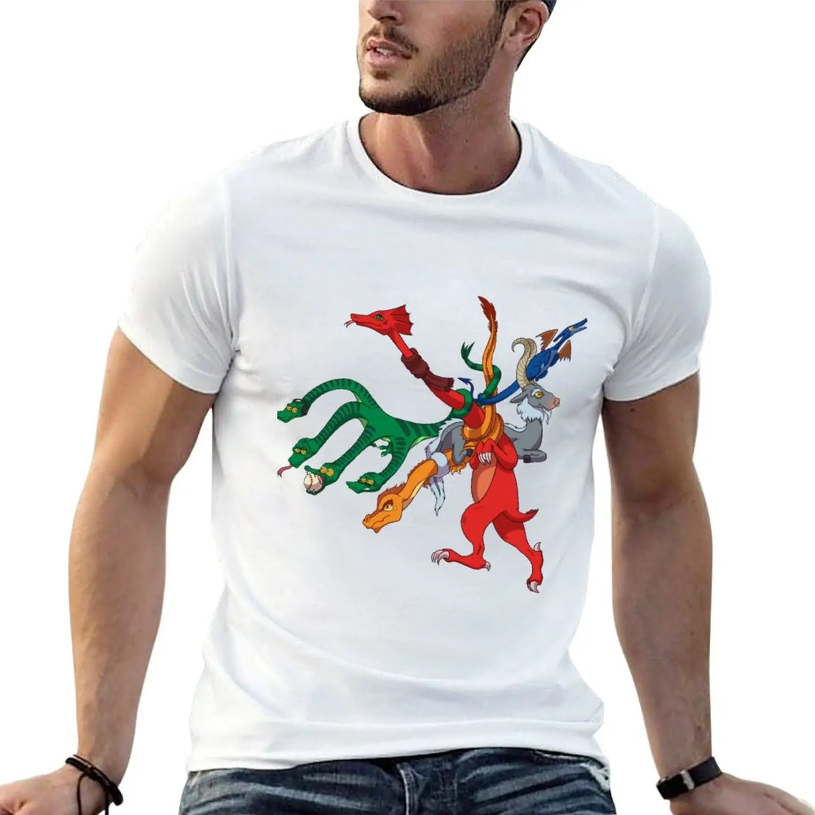 Drachen-Print Klassisches T-Shirt – Herren Freizeit-T-Shirt