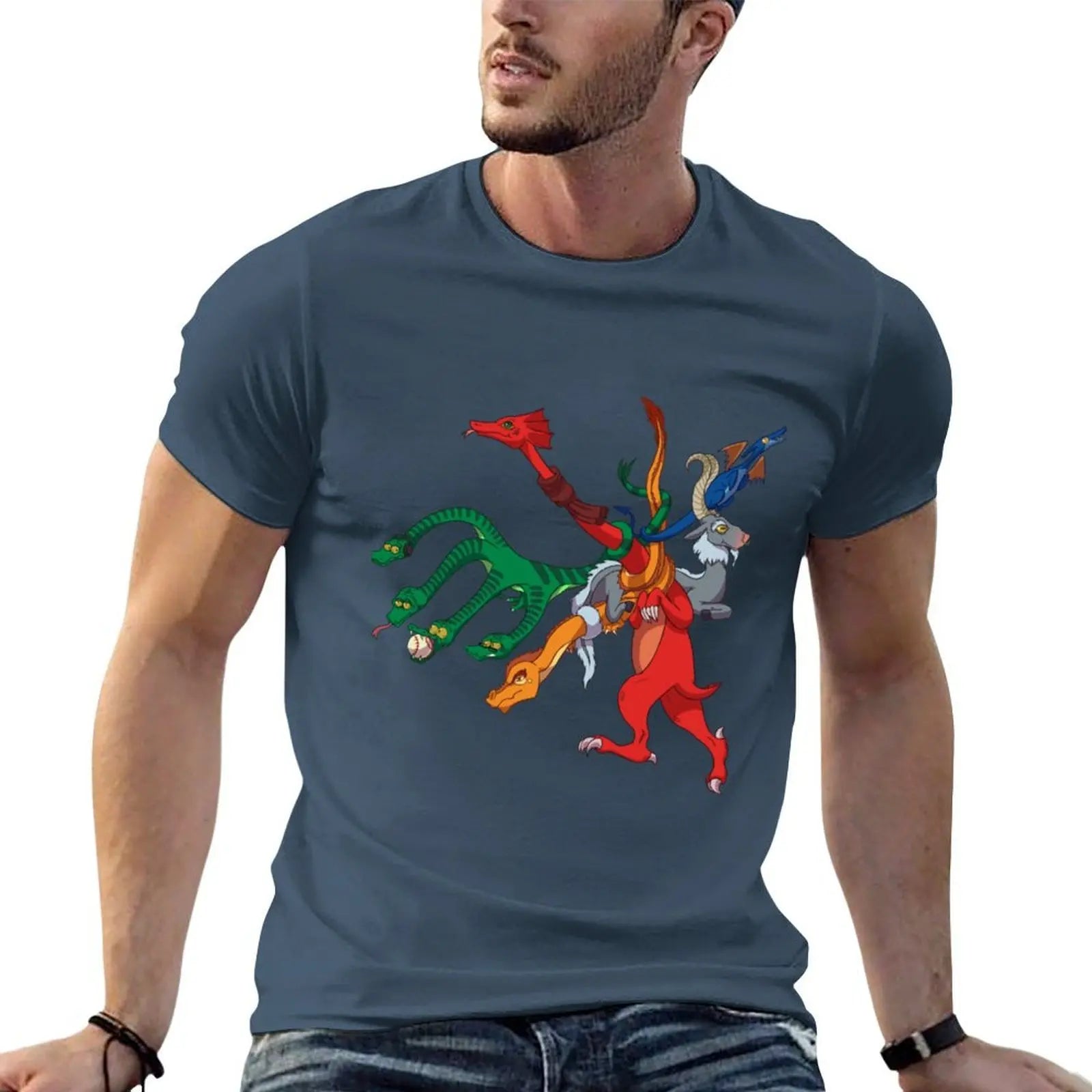 Drachen-Print Klassisches T-Shirt – Herren Freizeit-T-Shirt