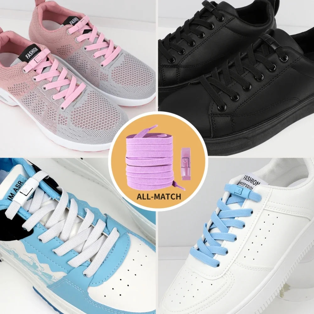 Lacci Elastici Senza Nodo con Chiusura a Pressione – Piatti 8mm per Sneaker, Bambini e Adulti