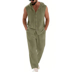 Men's Linen Hoodie & Pants Set – Breathable Casual Suit