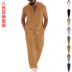 Men's Linen Hoodie & Pants Set – Breathable Casual Suit