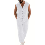 Men's Linen Hoodie & Pants Set – Breathable Casual Suit