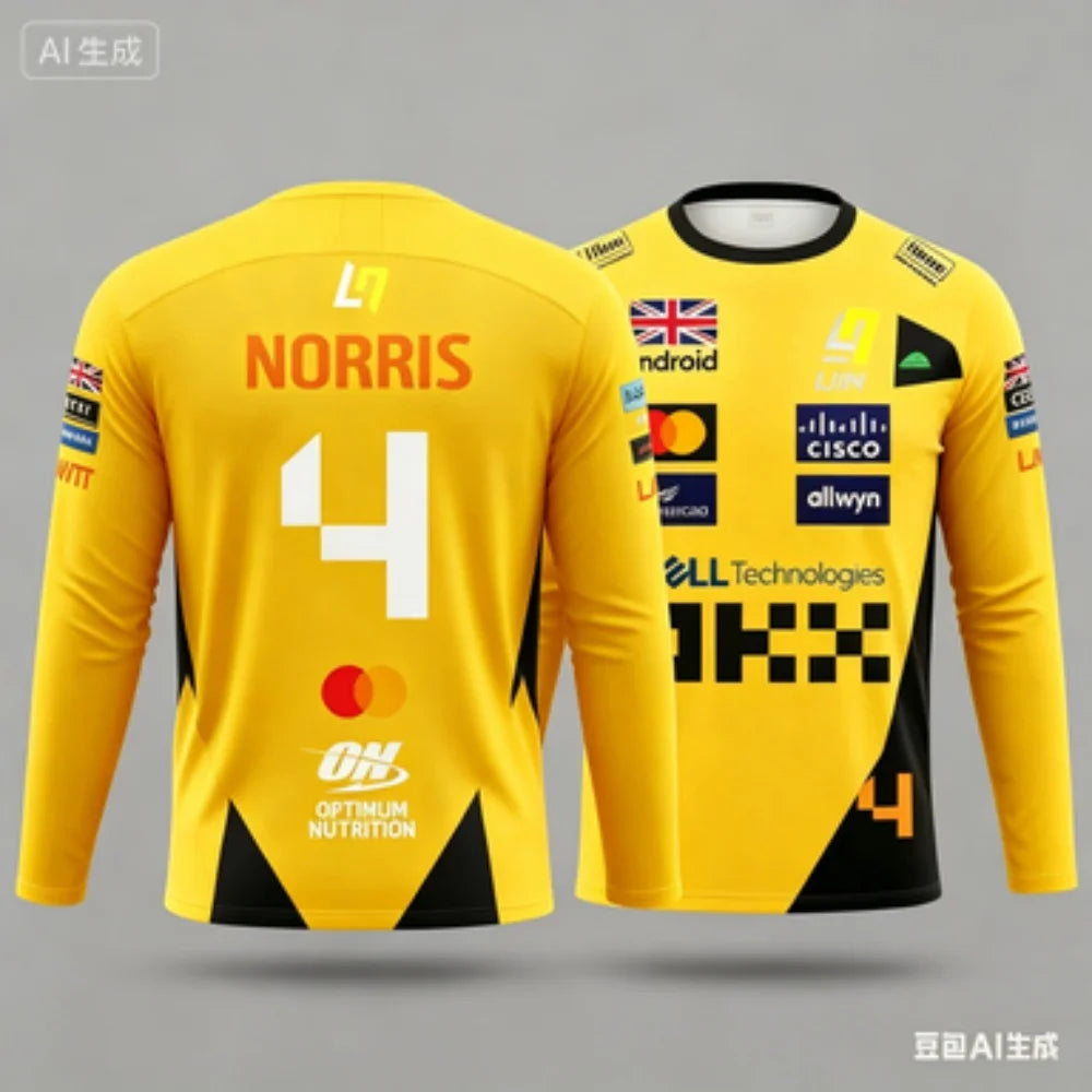 Top Manica Lunga Stile Racing Norris No.4 – Tessuto Traspirante Asciugatura Rapida per Fan e Sport