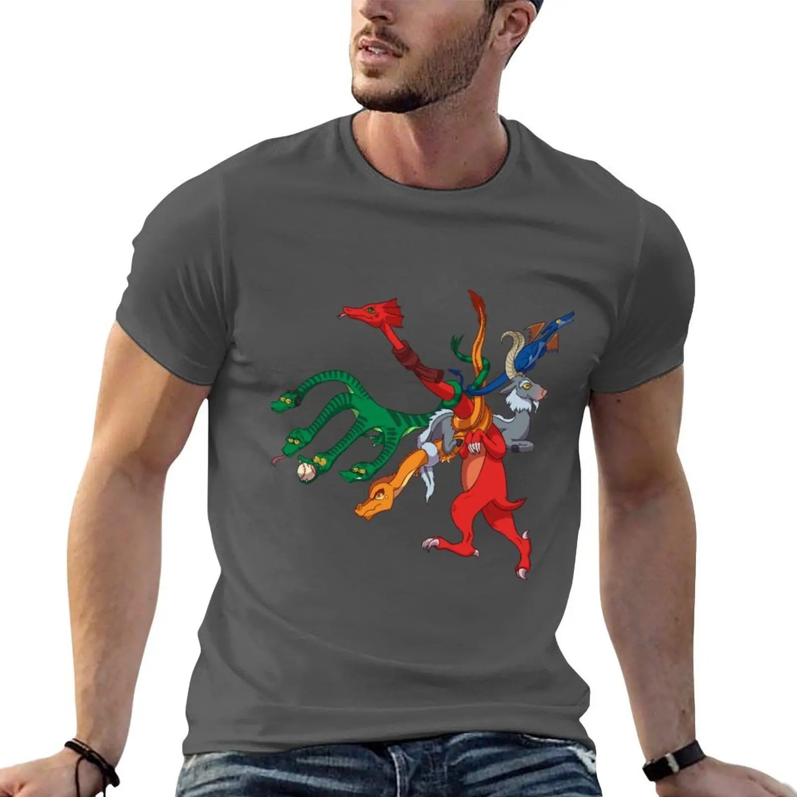 Drachen-Print Klassisches T-Shirt – Herren Freizeit-T-Shirt