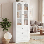 Bücherregal Alta 203 cm mit Glastüren und Schubladen – Weiß
