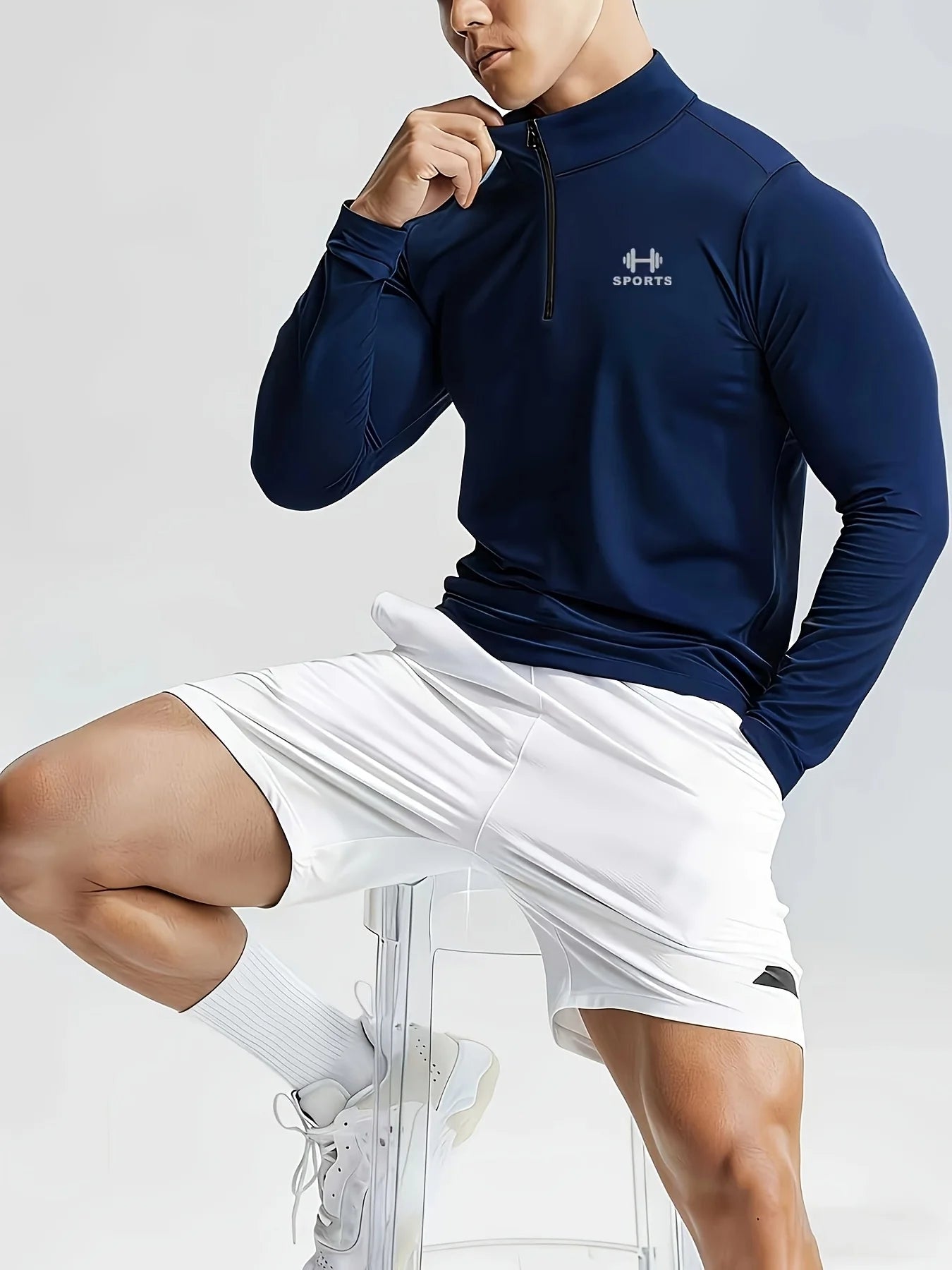Maglia Sportiva Uomo Manica Lunga con Mezza Zip – Asciugatura Rapida in Poliestere per Palestra e Sport