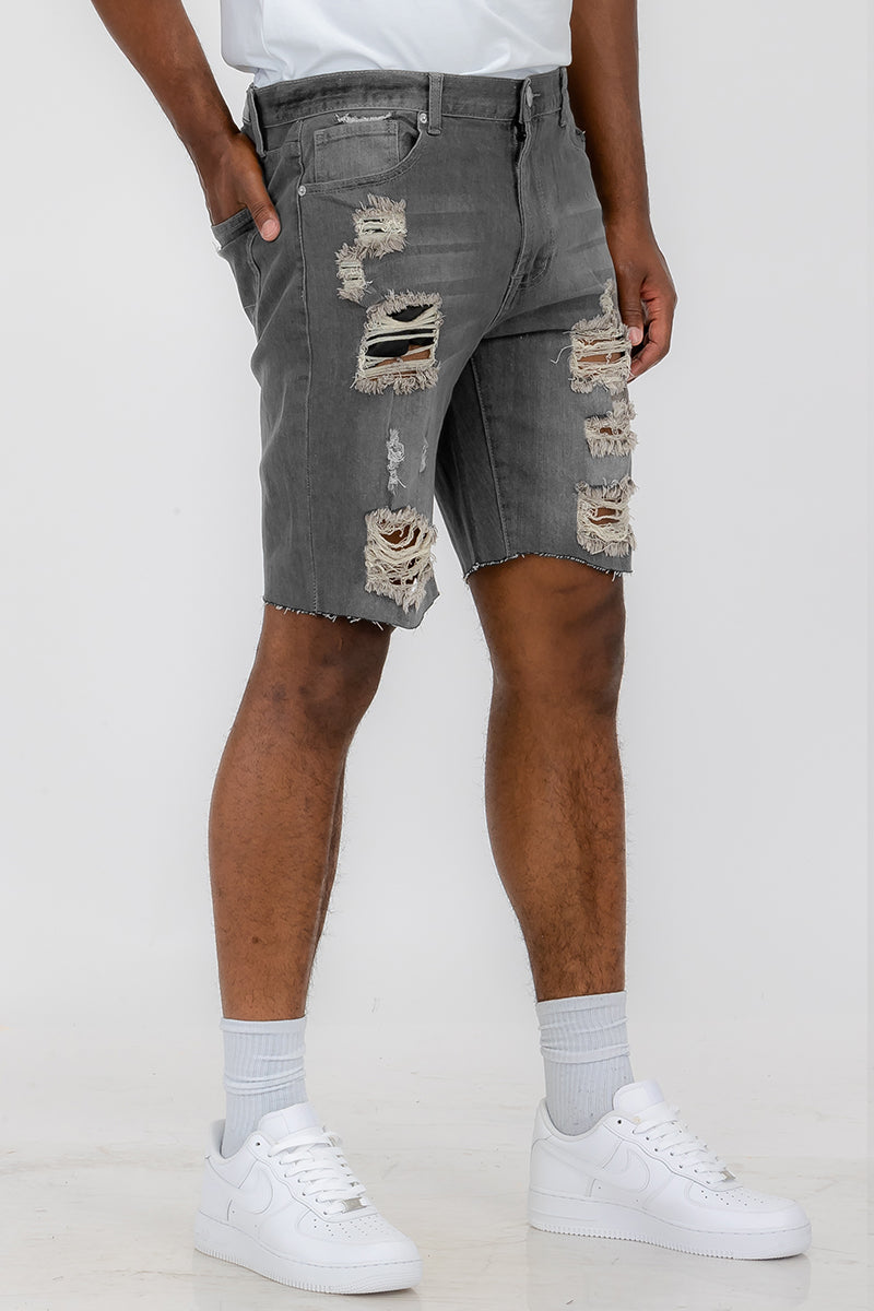 Washed Distressed Denim Shorts — Men's Casual