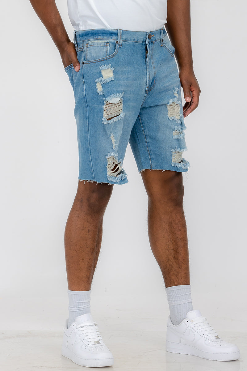 Washed Distressed Denim Shorts — Men's Casual