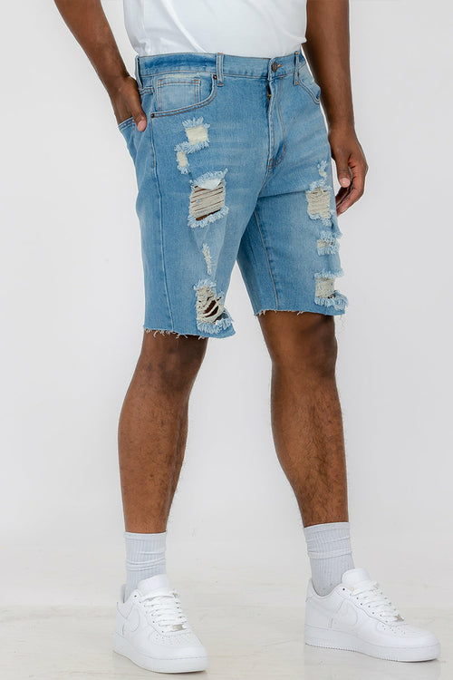 Washed Distressed Denim Shorts — Men's Casual