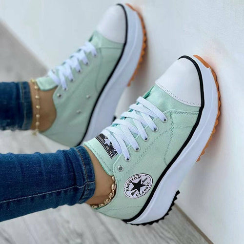 Canvas Lace-Up Sneakers — Women's Casual Sport Shoes
