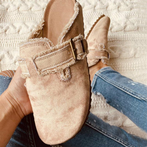 Canvas Loafer Clogs — Women's Vintage Flat Heel