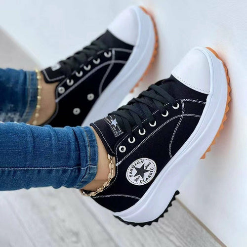 Canvas Lace-Up Sneakers — Women's Casual Sport Shoes