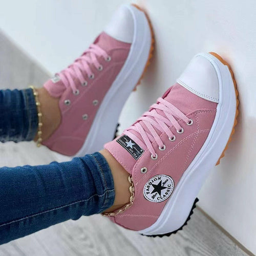 Canvas Lace-Up Sneakers — Women's Casual Sport Shoes