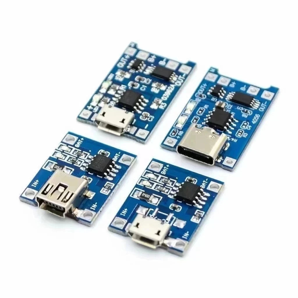 Modulo Caricabatterie TP4056 18650 con Protezione – Micro USB / Type-C / Mini USB