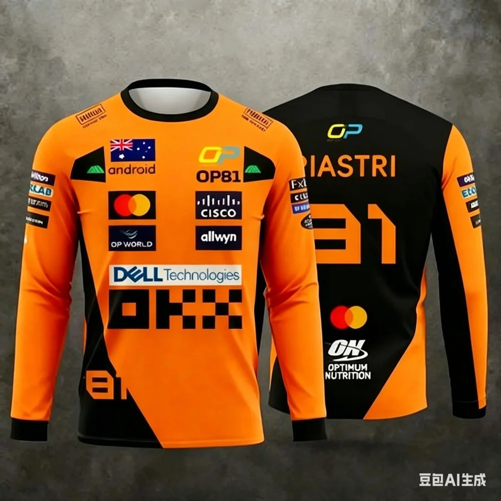 Top Manica Lunga Stile Racing Norris No.4 – Tessuto Traspirante Asciugatura Rapida per Fan e Sport