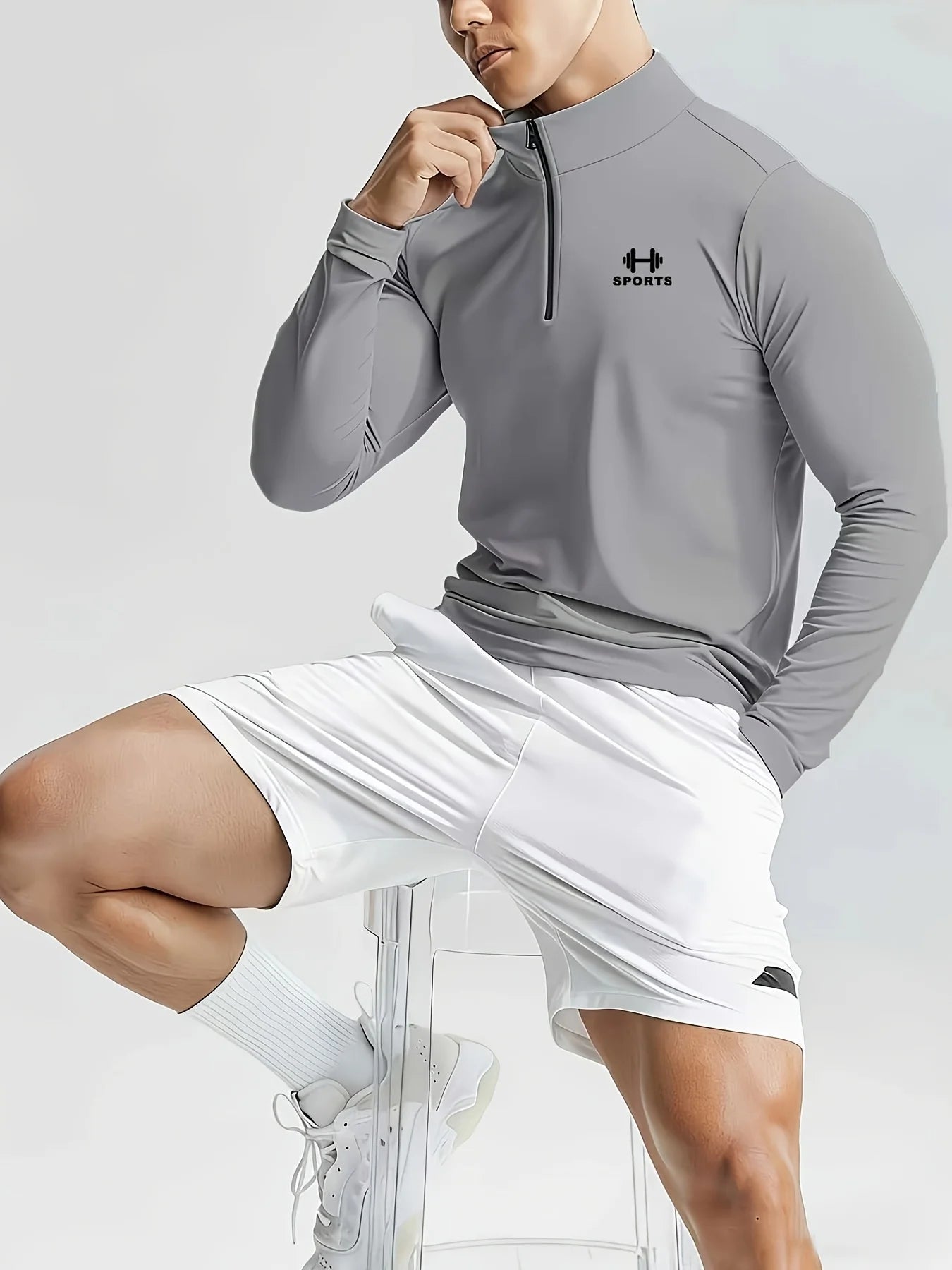 Maglia Sportiva Uomo Manica Lunga con Mezza Zip – Asciugatura Rapida in Poliestere per Palestra e Sport