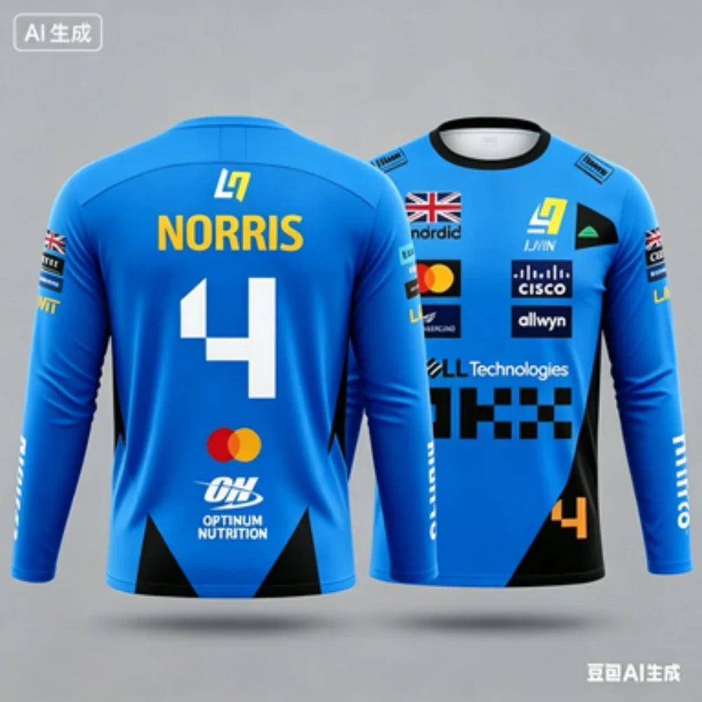 Top Manica Lunga Stile Racing Norris No.4 – Tessuto Traspirante Asciugatura Rapida per Fan e Sport