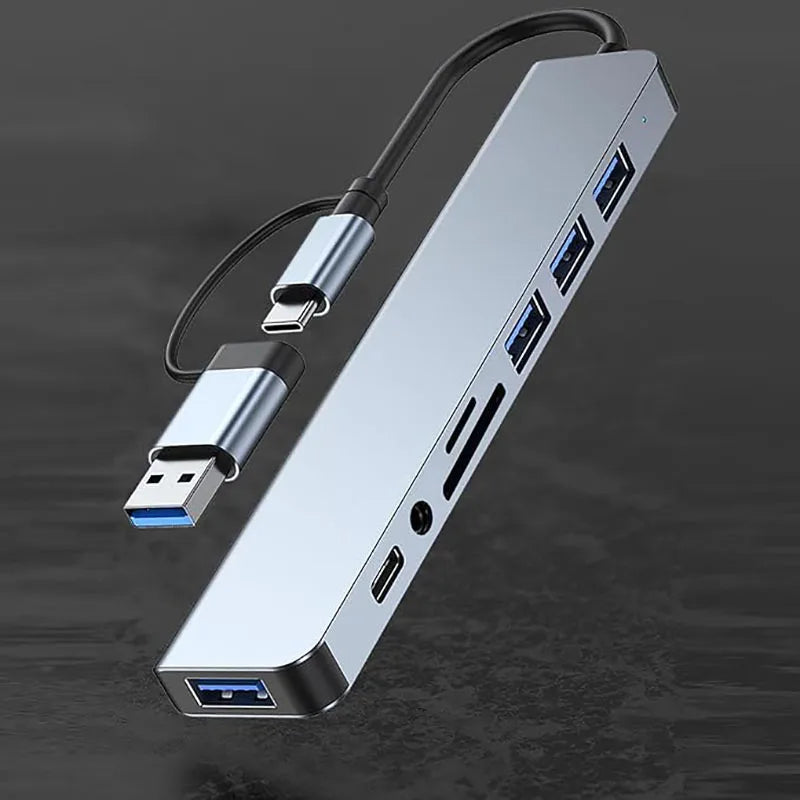 Hub USB-C 8 in 1 – 4 Porte USB, USB-C, Lettore TF/SD, Audio 3.5mm per MacBook, iPad Pro e iPhone 15