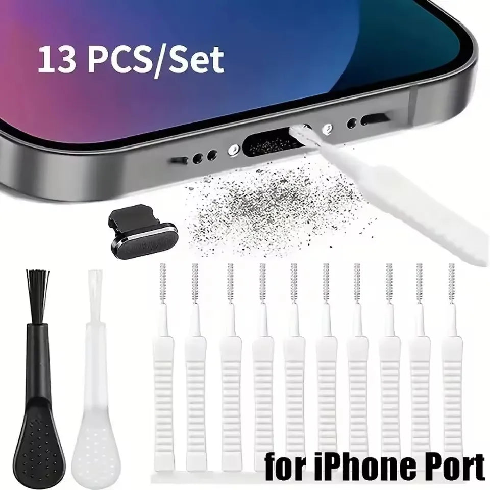 Kit Pulizia Smartphone – Spazzole, Tappi Antipolvere e Pennelli per iPhone, Samsung, Xiaomi