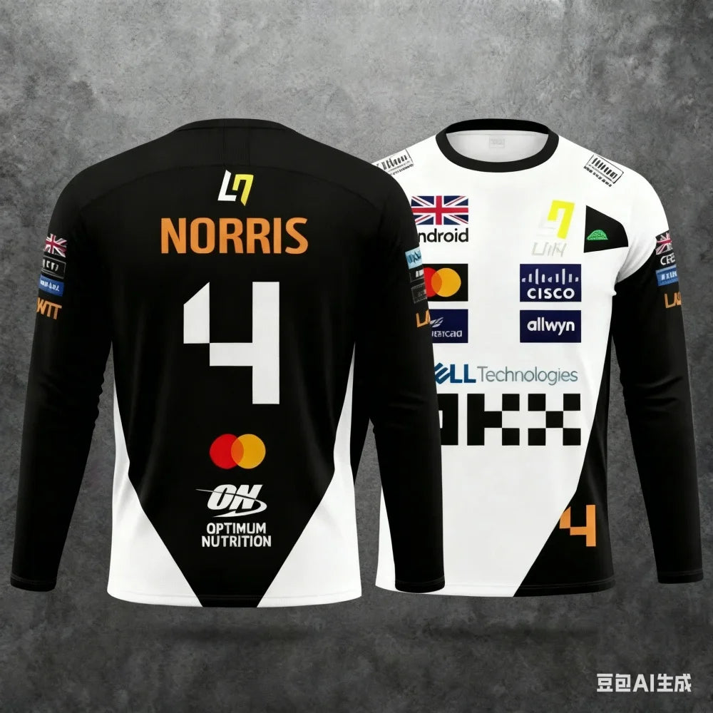 Top Manica Lunga Stile Racing Norris No.4 – Tessuto Traspirante Asciugatura Rapida per Fan e Sport