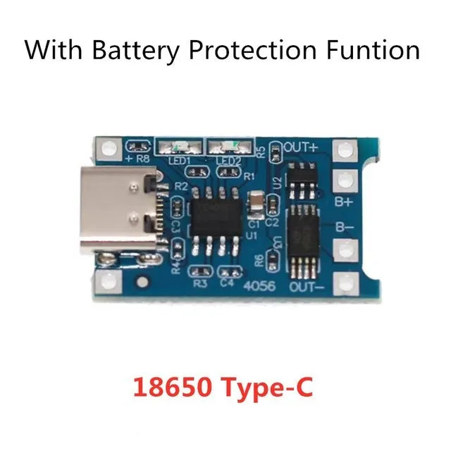 Modulo Caricabatterie TP4056 18650 con Protezione – Micro USB / Type-C / Mini USB