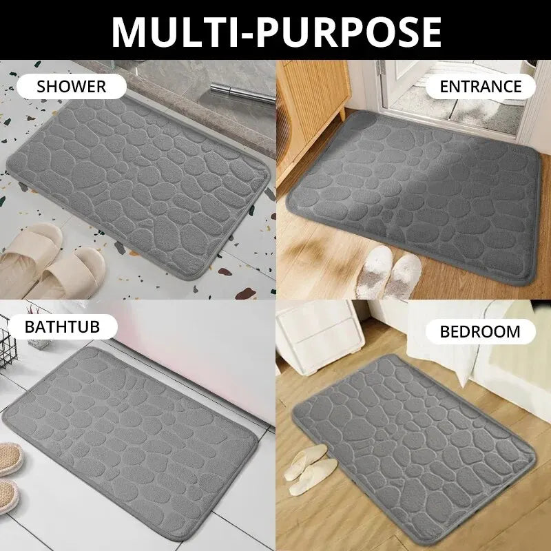 Tappeto in Fibra Goffrata Antiscivolo – Effetto Ciottoli per Bagno e Soggiorno, Memory Foam