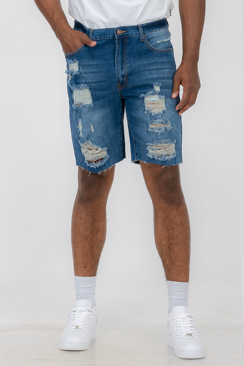 Washed Distressed Denim Shorts — Men's Casual