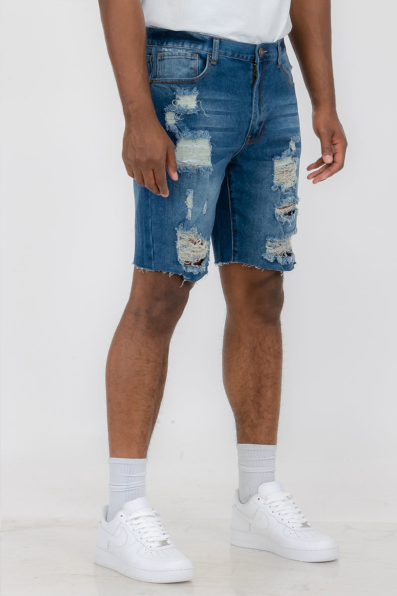 Washed Distressed Denim Shorts — Men's Casual