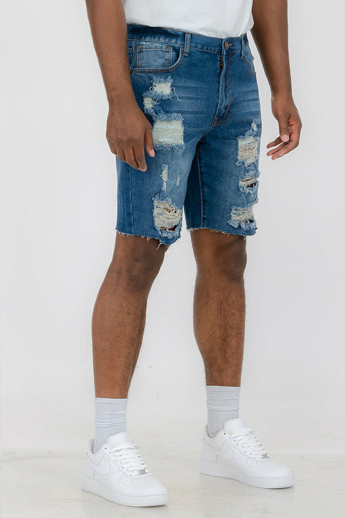 Washed Distressed Denim Shorts — Men's Casual