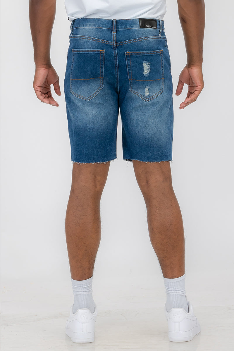 Washed Distressed Denim Shorts — Men's Casual