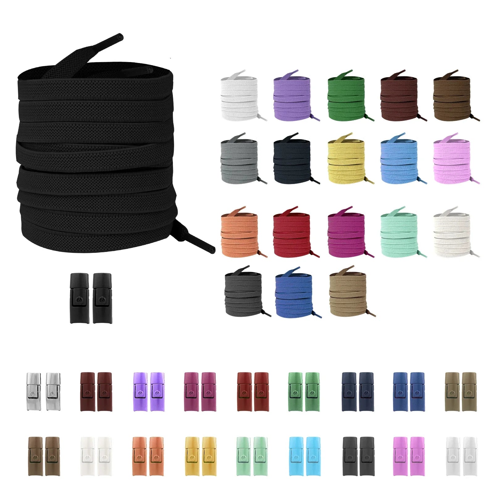Lacci Elastici Senza Nodo con Chiusura a Pressione – Piatti 8mm per Sneaker, Bambini e Adulti